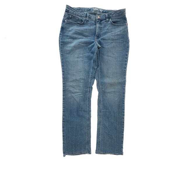 Lee Regulare fit Straight Leg Mid Rise Women's size 14 Medium Blue Denim jeans - Picture 1 of 5